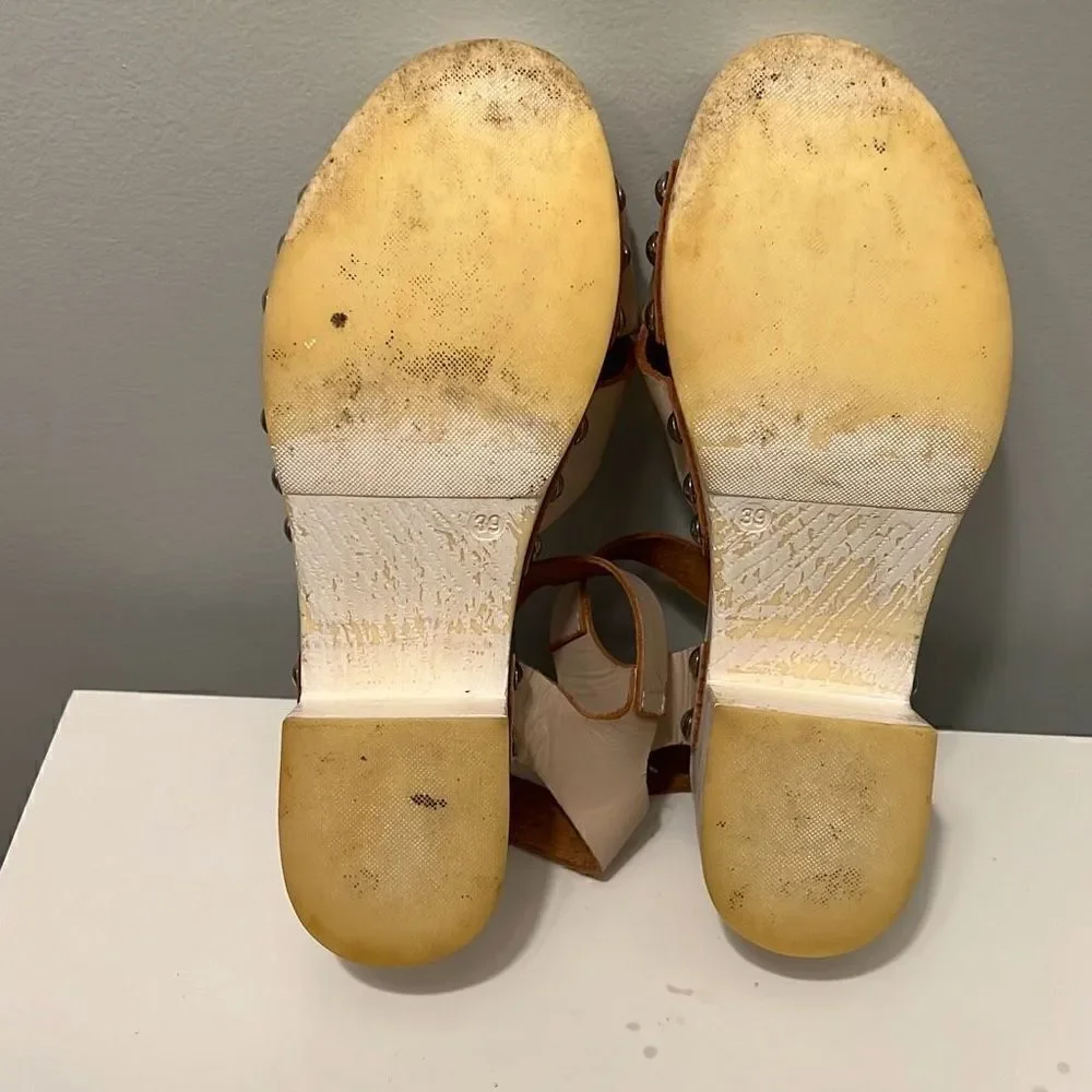 Sandro Rosi Women's Beige Studded Platform Heels Crossover  Sandals Size 39